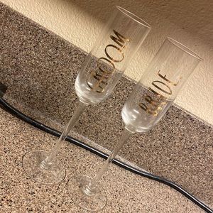 Rae Dunn Bride and Groom Champagne Flutes